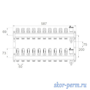 Коллекторная группа ONDO MFS 4-12 RR, D=1", 10 выходов 3/4" Коллекторная группа ONDO MFS 4-12 RR, D=1″, 10 выходов 3/4″