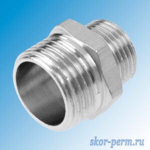 Ниппель никелированный переходной 10х15 (3/8″х1/2″)