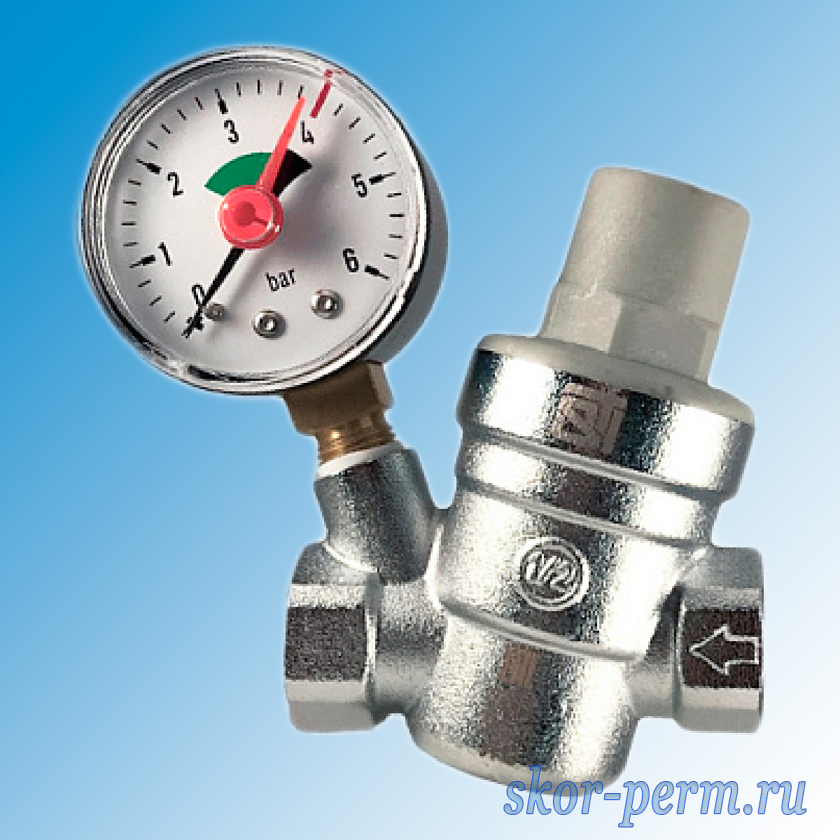 Клапан для радиатора прямой 15 (1/2") VALFEX ручной Редуктор давления STI 1/2" с манометром на 6,0 бар