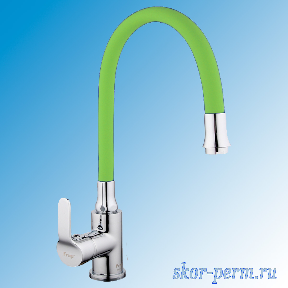 Смеситель FRAP F4353 для кухни с гибким изливом, картридж 35к, гайка, зеленый Смеситель для кухни FRAP F4353 с гибким изливом, зеленый