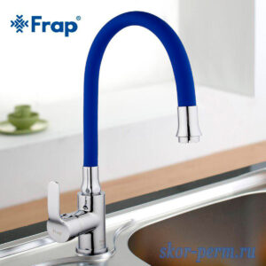 Смеситель FRAP F4353 для кухни с гибким изливом, картридж 35к, гайка, синий Смеситель FRAP F4353 для кухни с гибким изливом, картридж 35к, гайка, белый